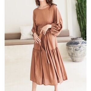 ELF HANDMADE long sleeve Thalia tiered midi dress